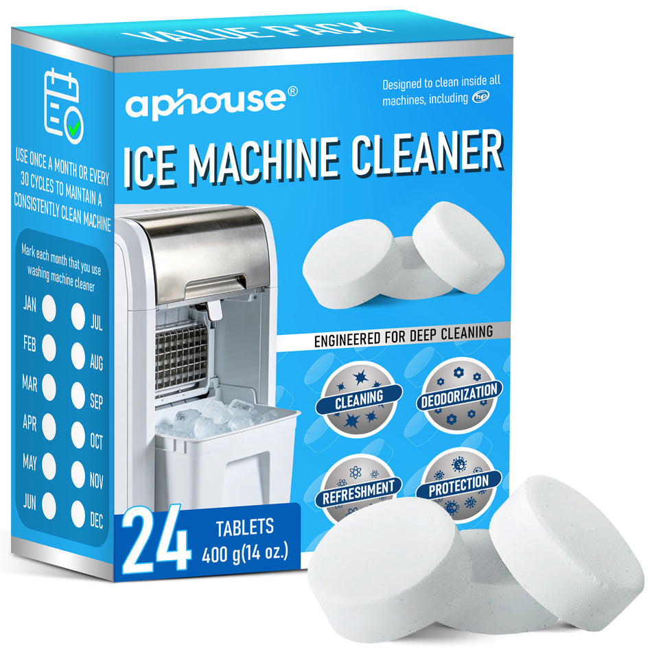 Ice Machine Cleaner Maker Descaler - 24 Clean Tablets Compatible with Frigidaire, Opal, GE Profile, Kitchenaid, Nickel Safe Scale Remover for Countertop, Nugget Ice Makers - Bulk 1 Year Supply