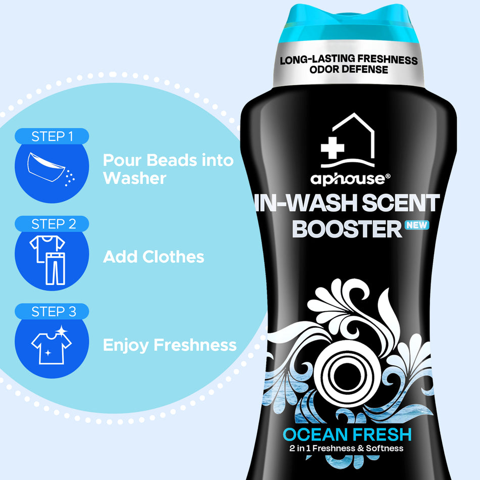 aphouse 2 pack Laundry Scent Beads, Long Lasting Freshness & Odor Elimination, In Wash Scent Booster Beads, Ocean Fresh Scent, For All Clothes Washing Machines, Fabric Softeners For Laundry Use