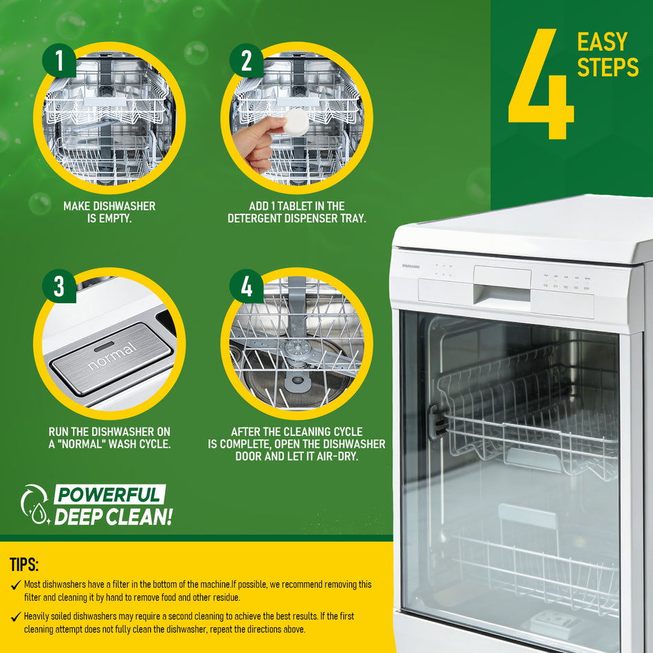 aphouse Dishwasher Cleaner And Deodorizer 12 Tablets, Deep Cleaning Descaler Pods for Dish Washer Machine, Heavy Duty, Septic Safe, Helps Power Away Odor Causing Bacteria, Limescale