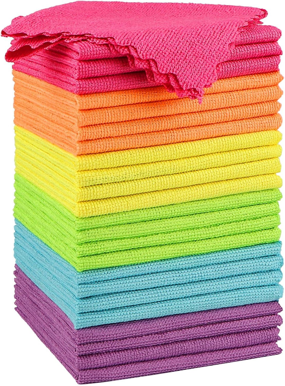 Microfiber Cleaning Cloth, 24 Pack Highly Absorbent Cleaning Rags, Household Cleaning Supplies, Reusable Lint Free Cloths Microfiber Rag for House, Kitchen, Car Care, 12x11 inch